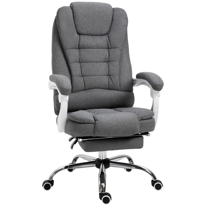 Fauteuil de bureau manager grand confort repose-pied dossier inclinable accoudoirs rembourrés tissu aspect lin gris