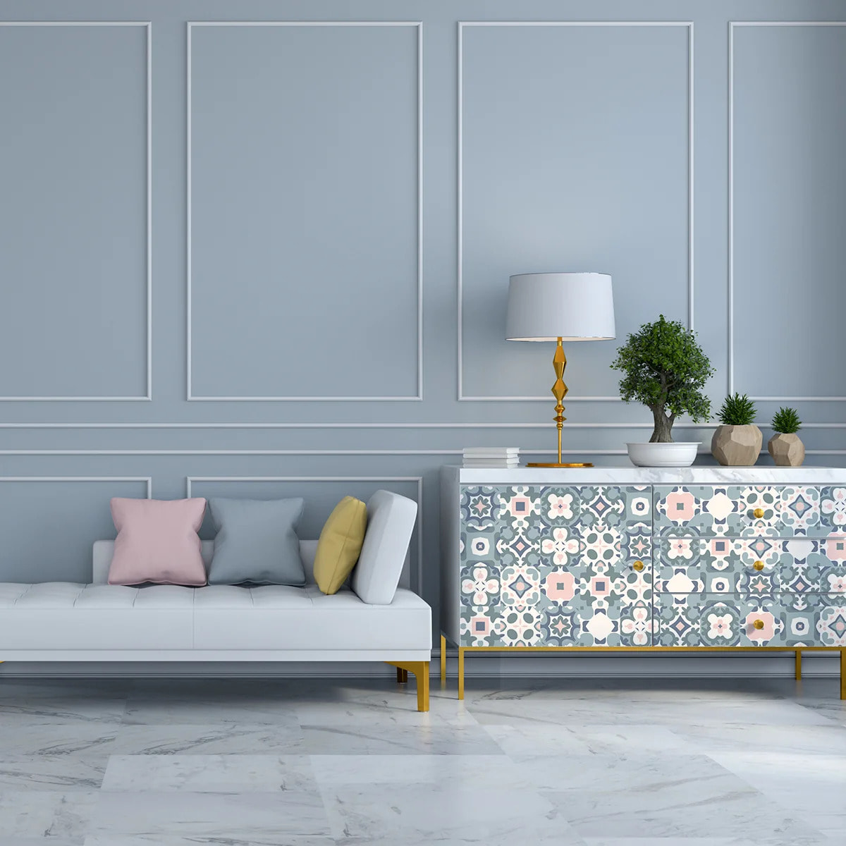 Sticker carrelage - Ambiance Sticker - 60 CARREAUX DE CIMENT MEUBLE CARREIRA - Meuble - 15x15cm