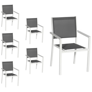 Lot de 6 chaises en aluminium blanc - textilène gris