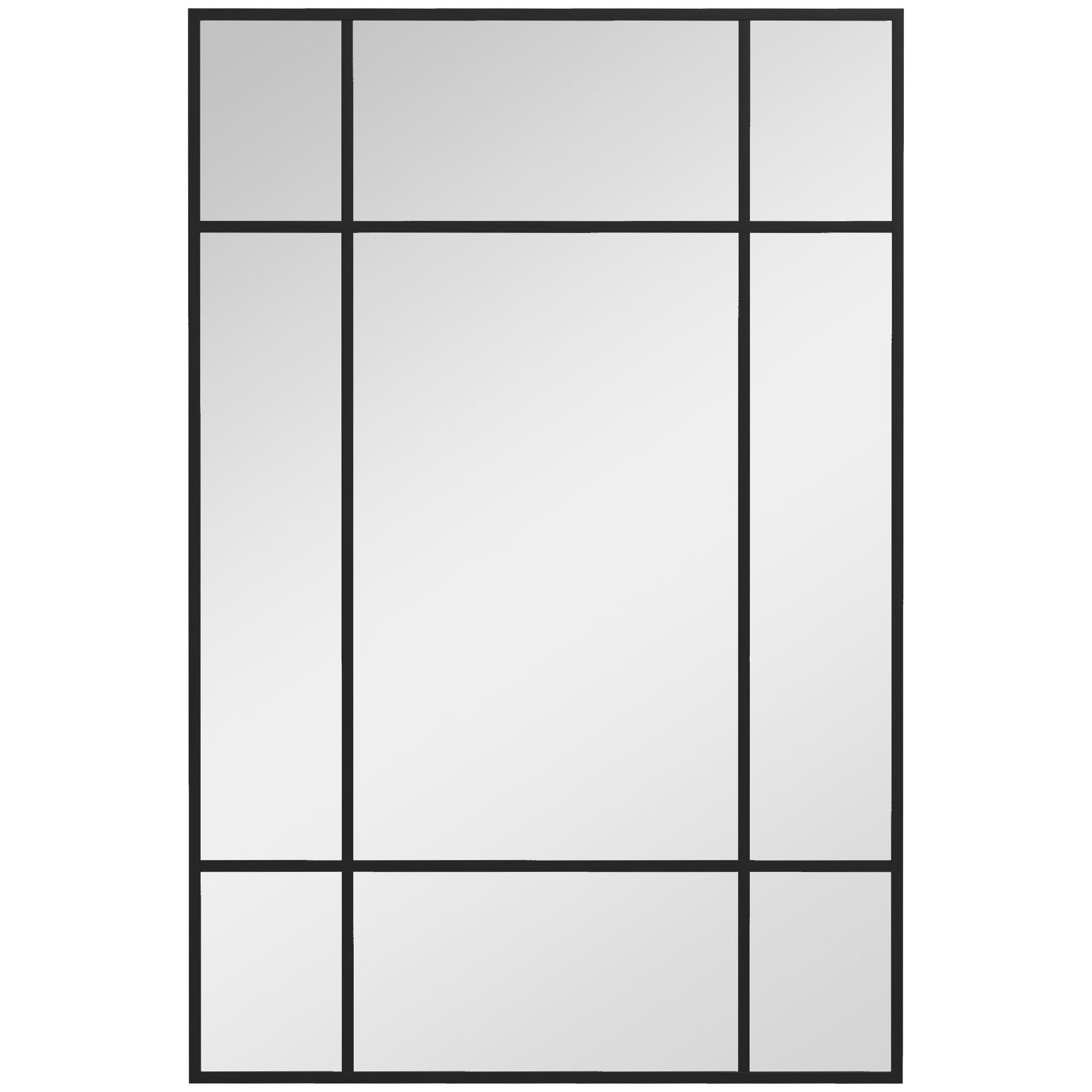 Miroir mural verrière rectangulaire - installation horizontal ou vertical - 4 crochets - 90 x 60 cm - métal noir