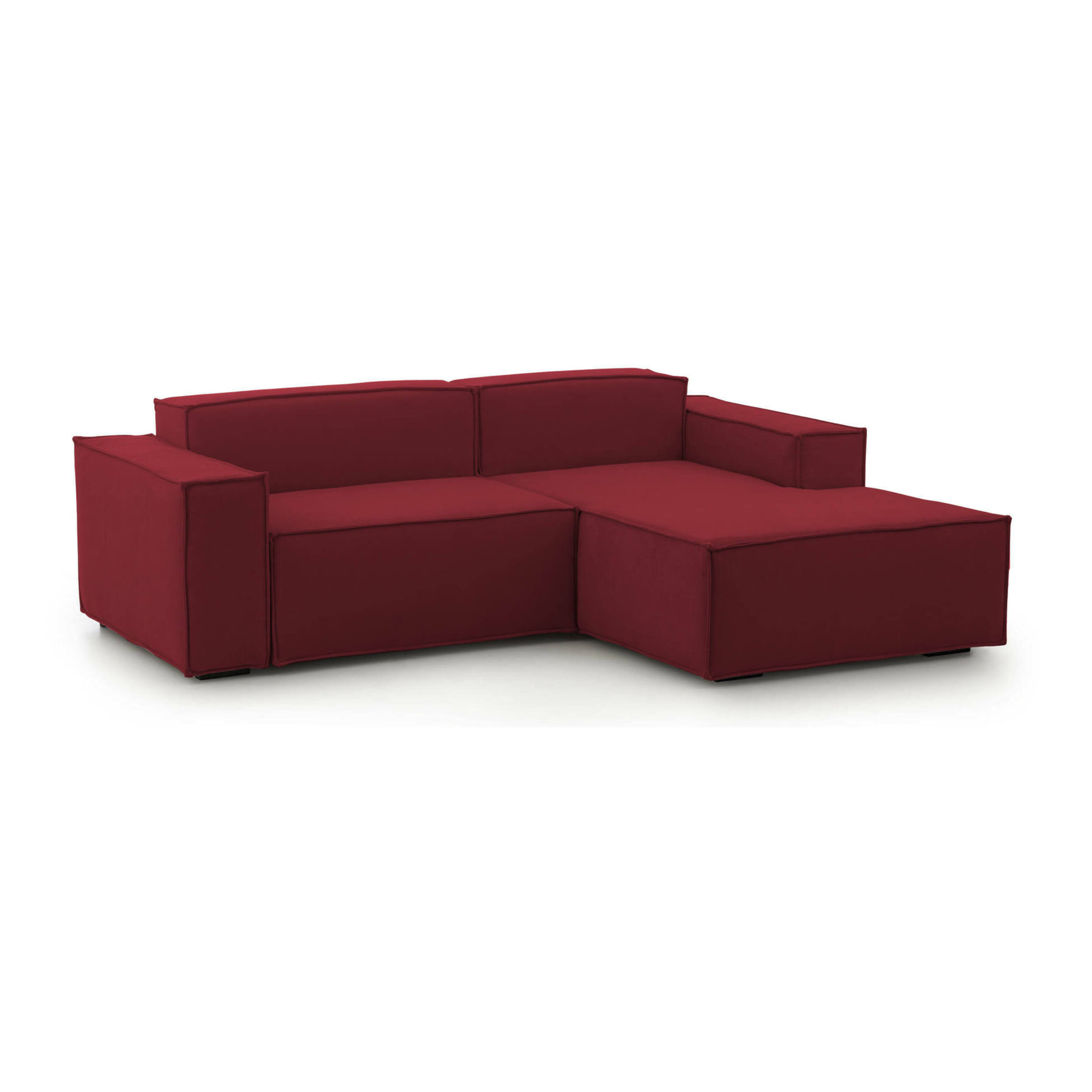 Divano fisso con penisola Amuleto, Divano componibile a 2 posti con penisola destra, Sofà in tessuto, 100% Made in Italy, Cm 220x170h70, Rosso