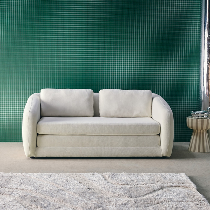 Canapé convertible 2 places tissu chenille blanc - L 170 x P 95 x H 76cm - Twist
