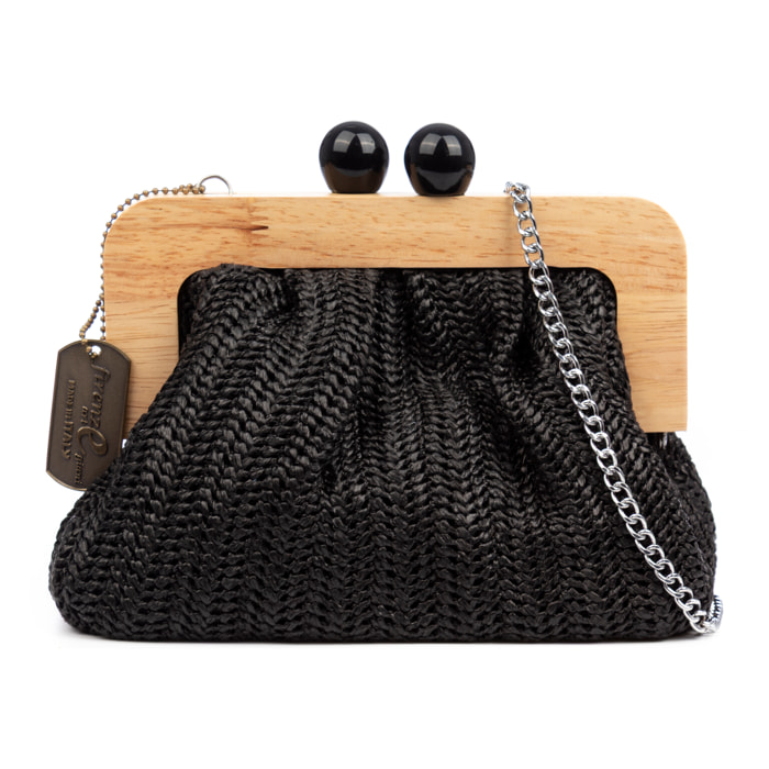 BeneLario Borsa a tracolla Donna. Tessuto con dettagli in legno naturale e pelle sintetica.