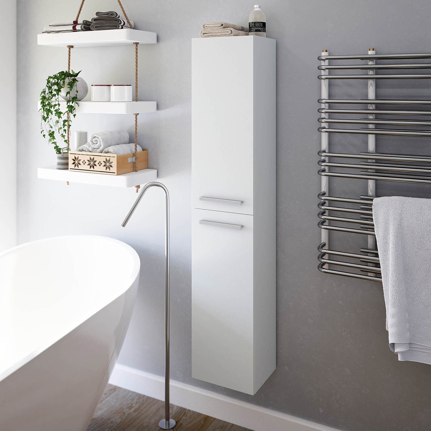 Columna de baño Alise 2p color Blanco Lacado, 30 cm (ancho) x 25 cm (fondo) x 150 cm (alto)