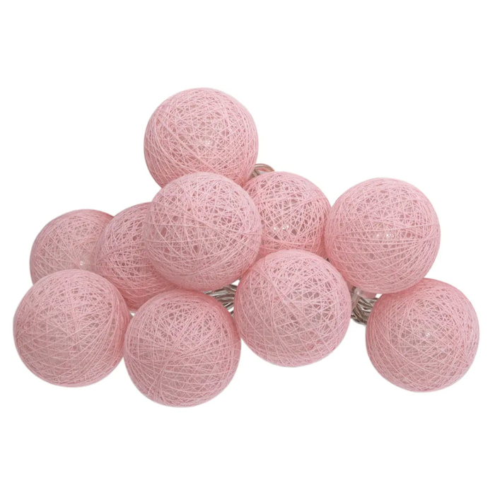 Guirlande LED à pile 10 boules - rose clair - L165 cm