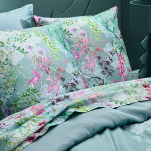Drap plat satin de coton 90 fils/cm² 115 g/m² imprimé bleu violet Ombres boisees givre
