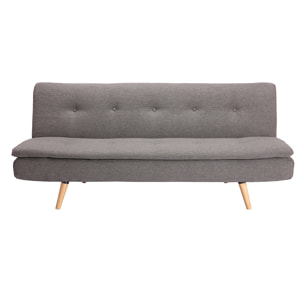 Canapé convertible scandinave 3 places en tissu gris foncé et bois clair SENSO