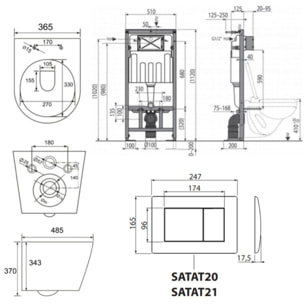 Pack WC bâti-autoportant + WC SAT sans bride + Abattant SoftClose + Plaque blanche (SMART-Infinitio-M270)