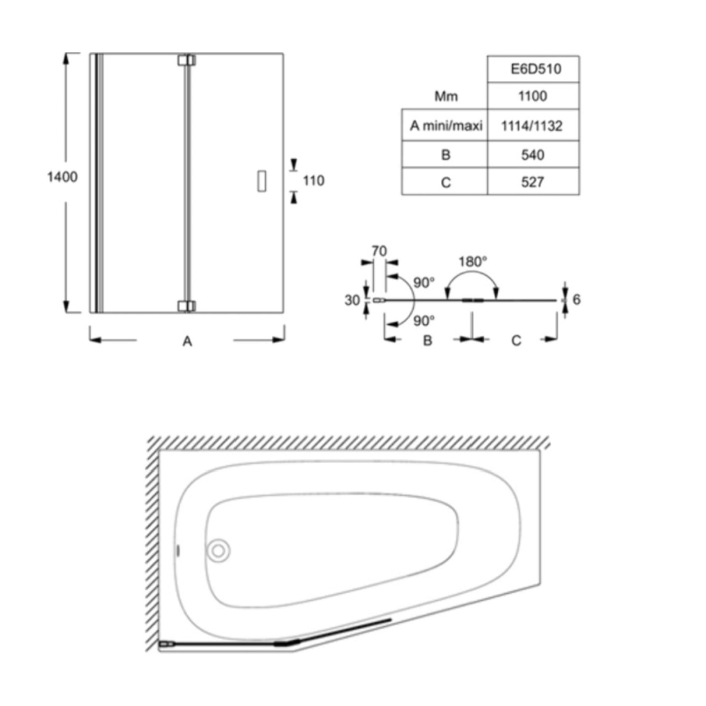 Pack baignoire bain douche 170 x 90 Bastille vidage à gauche blanc brillant + tablier en niche