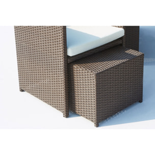 Table et chaises 8 places encastrables résine marron/blanc DALMA