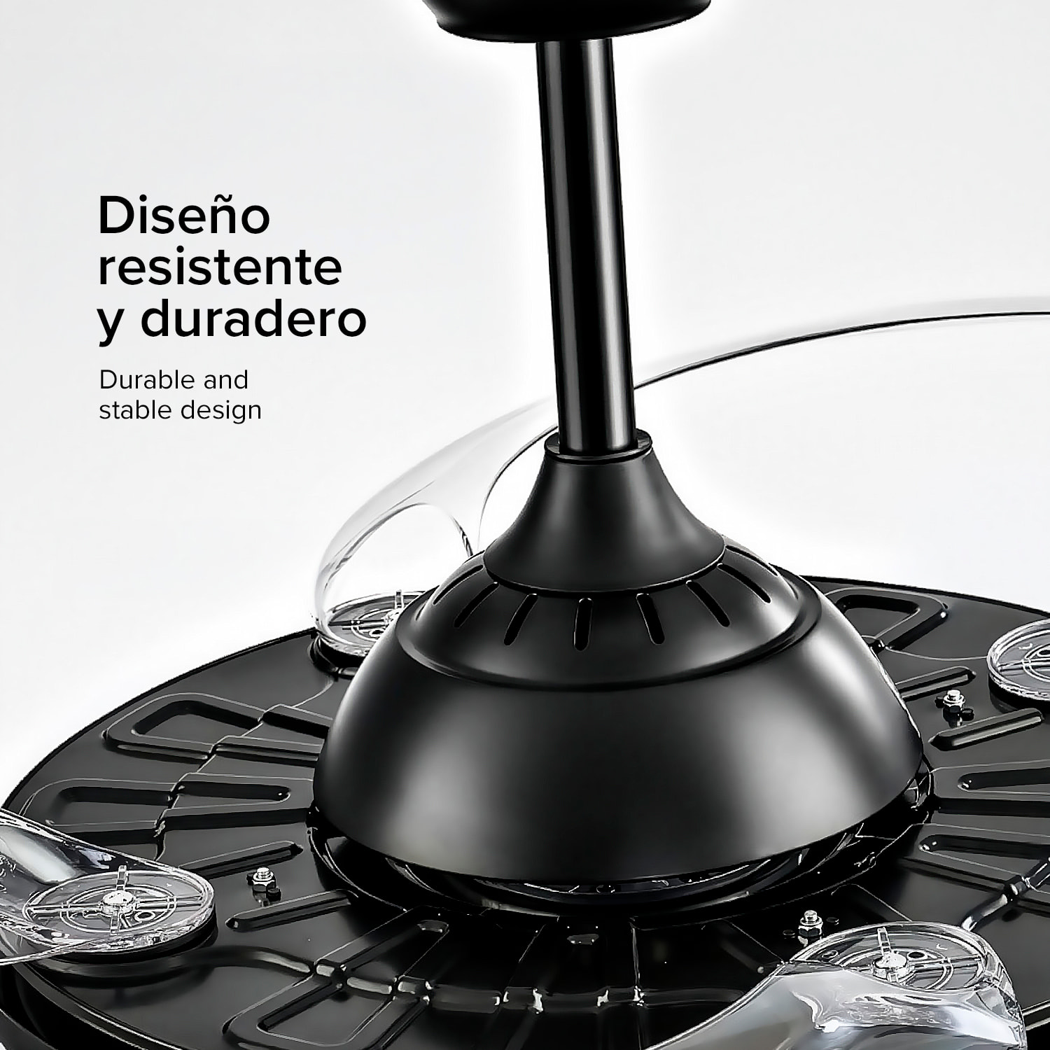 Ventilador de techo 7807 120 cm, aspas retráctiles, motor DC 36W, luz LED regulable 60W, 6 velocidades y modo invierno/verano. Control mediante mando a distancia o aplicación móvil.