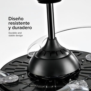 Ventilador de techo 7807 120 cm, aspas retráctiles, motor DC 36W, luz LED regulable 60W, 6 velocidades y modo invierno/verano. Control mediante mando a distancia o aplicación móvil.