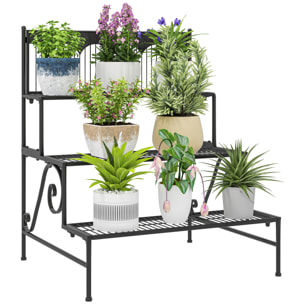 Soporte para Plantas de 3 Niveles Estantería para Plantas para Esquina Diseño en Escalera Soporte para Macetas Interior y Exterior 73x66x85 cm Negro