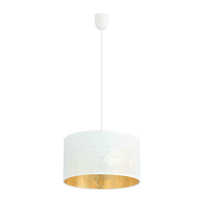 Lampada a sospensione Aston in acciaio bianco con interno dorato