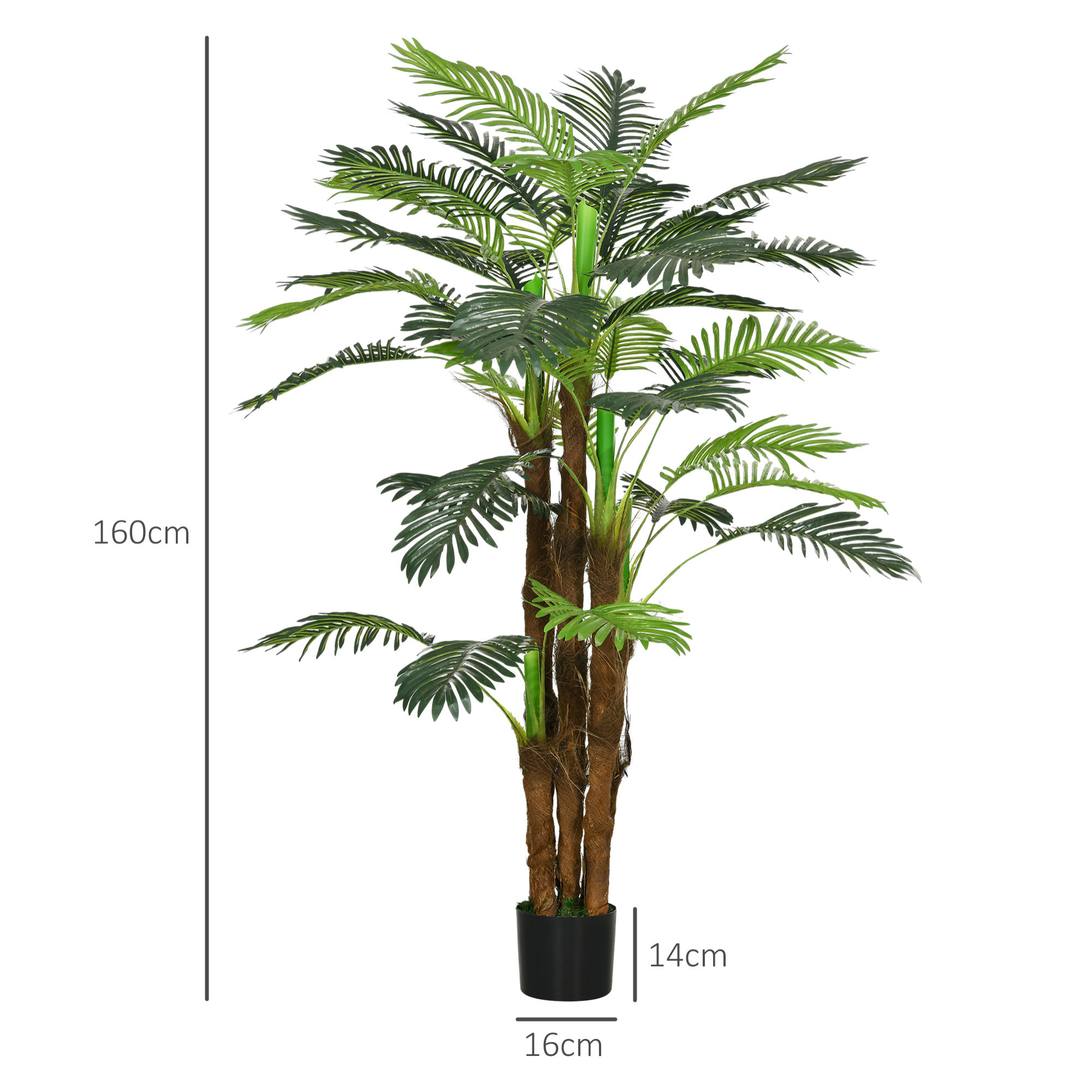Planta Artificial Decorativa 160 cm Palmera Artificial con Maceta y Hojas para Interior Hogar Salón Oficina Verde