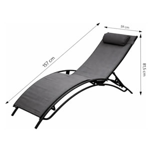 Lot de 2 transats ajustables noir et gris MEDAN