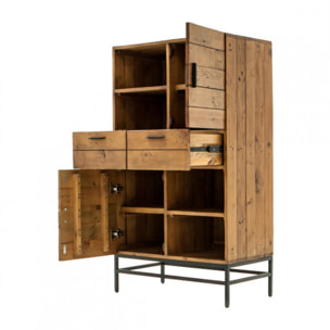 Armoirette de rangement en bois de pin et métal noir - INDUS