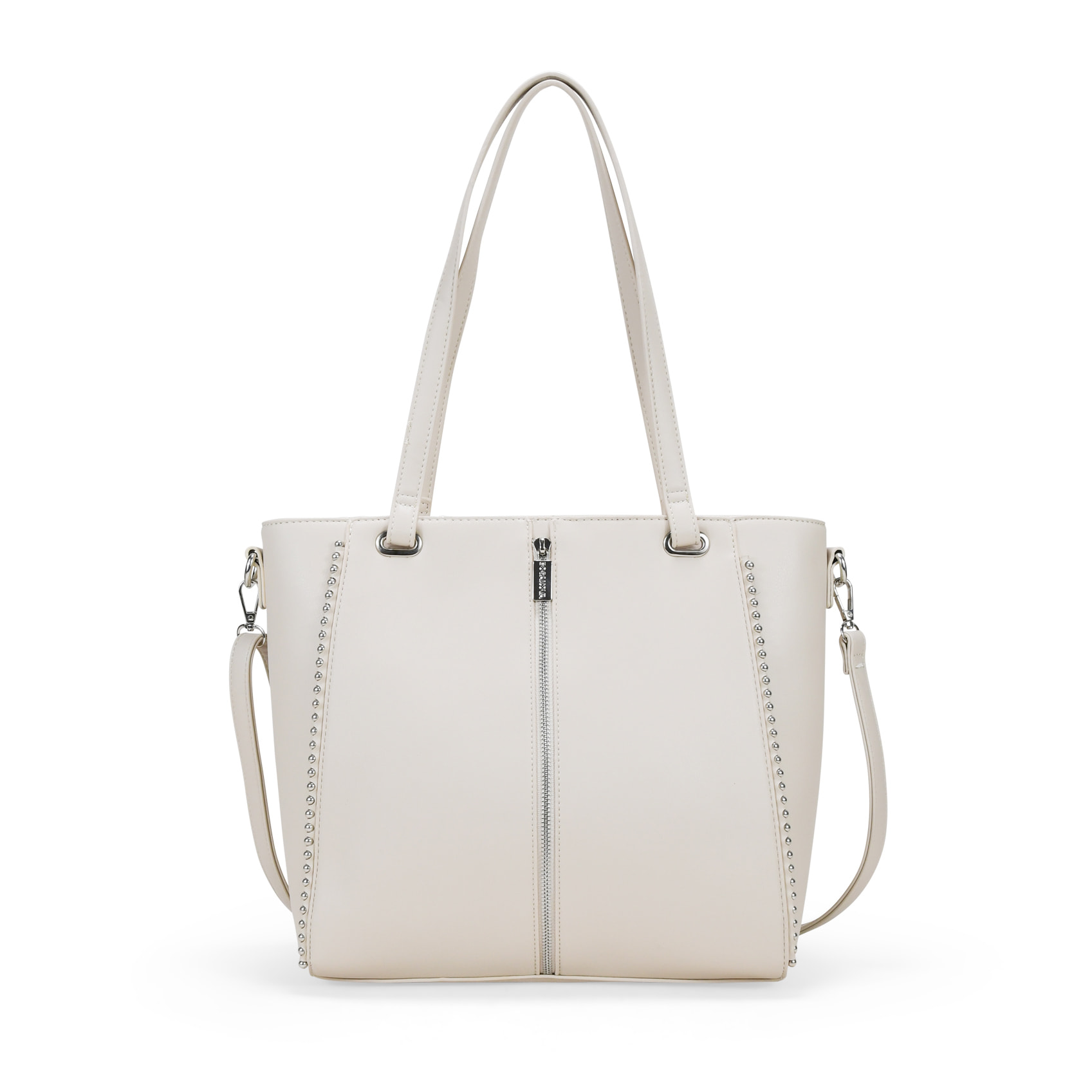 Bolso shopper beige para portátil con tachas