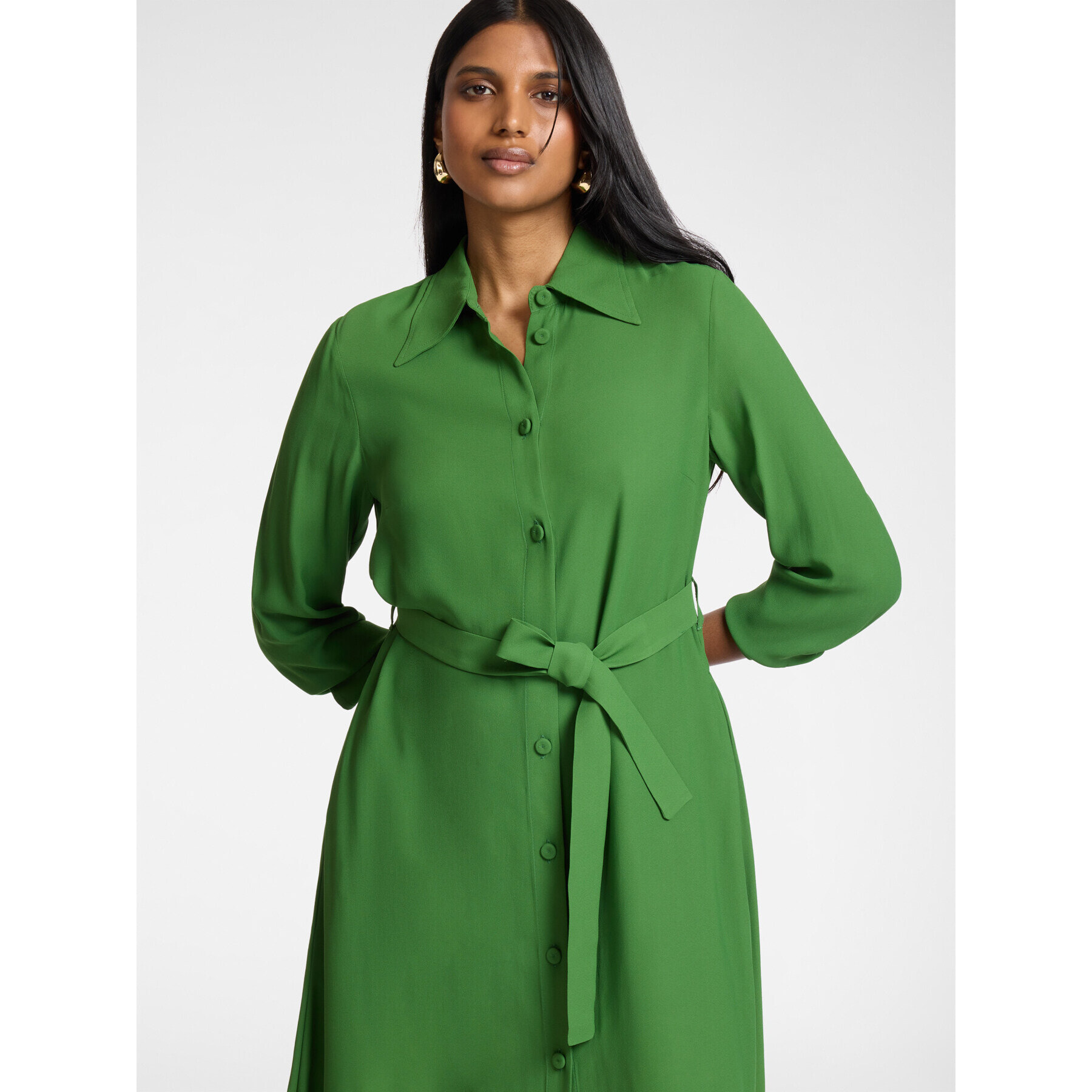 Elena Mirò - Vestido camisero con cinturón - Verde