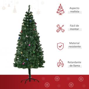 árbol de Navidad 180cm Artificial Pino con Adornos Decorativos 48 Pcs y Soporte Metálico Color Verde árbol Realista para Decoración Navidad