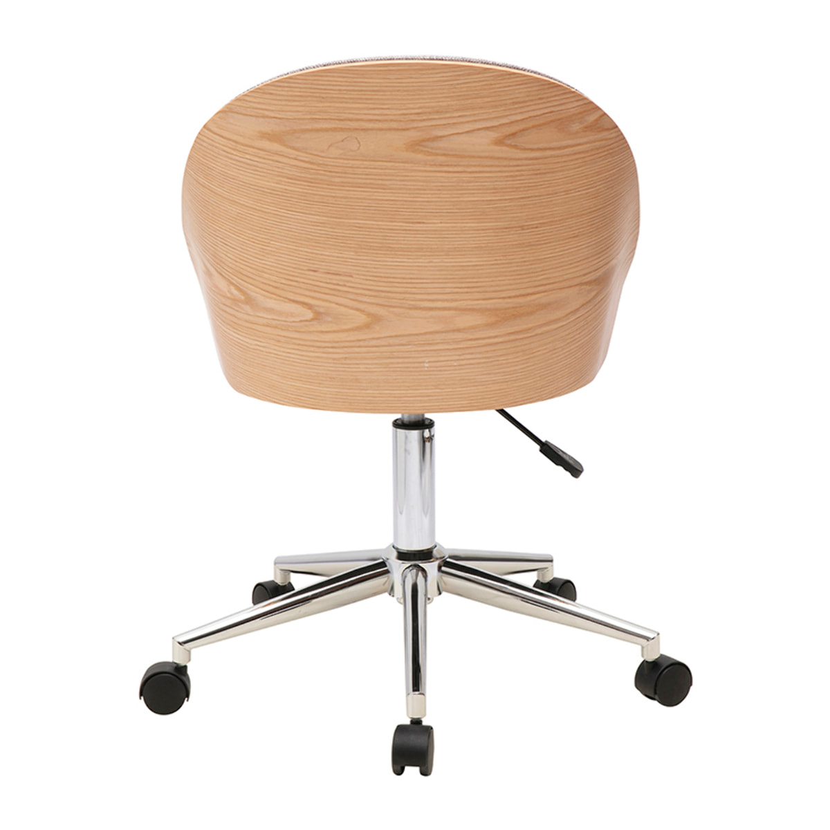 Chaise de bureau à roulettes en tissu effet velours texturé gris, bois clair et métal chromé TUCSON