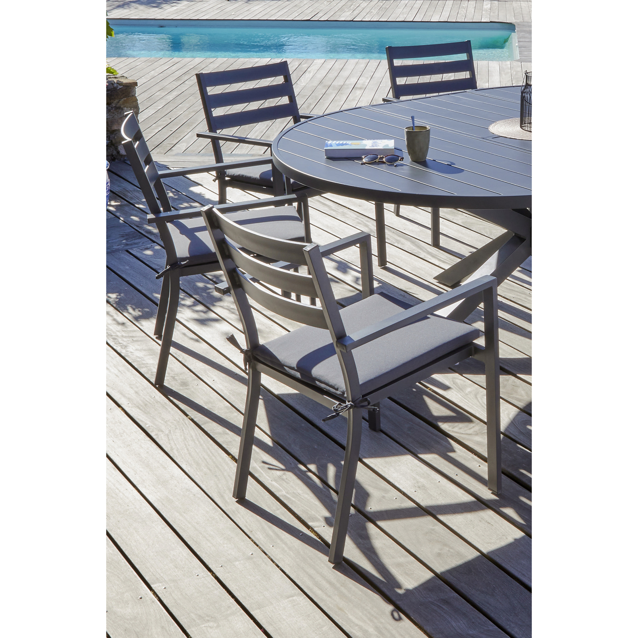 PELOSA - Fauteuil de jardin empilable en aluminium gris anthracite