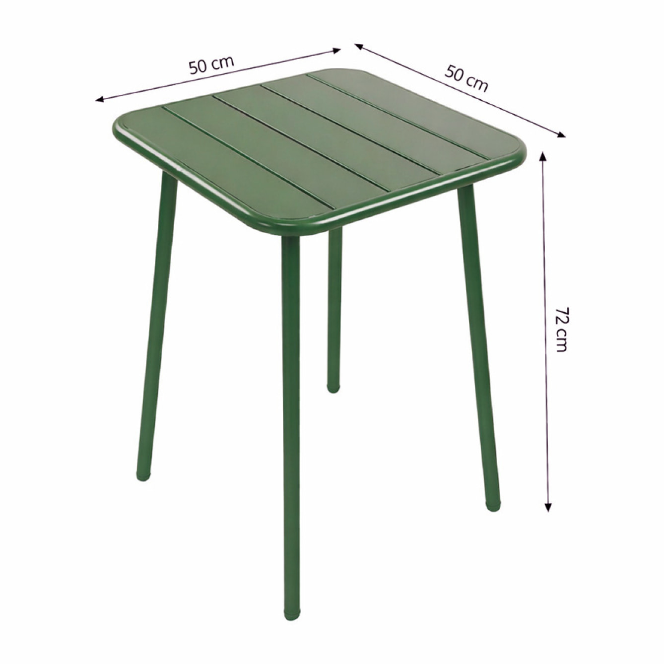 Ensemble table de jardin carrée 50cm et 2 chaises vert EVORA