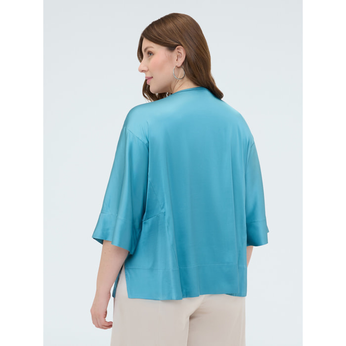 Fiorella Rubino - Blusa de raso con escote barco - Light - blue