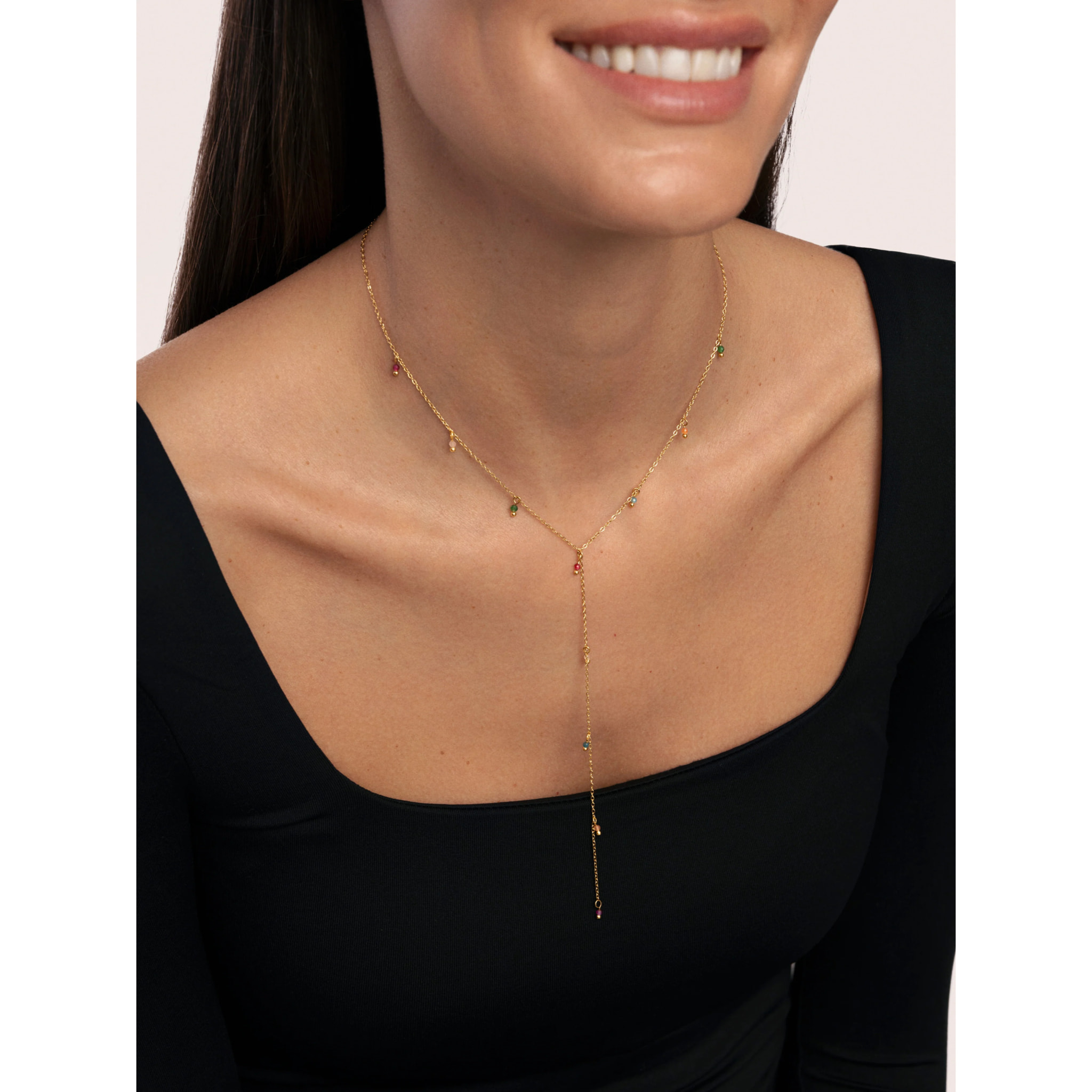 Collana Y Mini Stone Colors  in Acciaio Placcato Oro