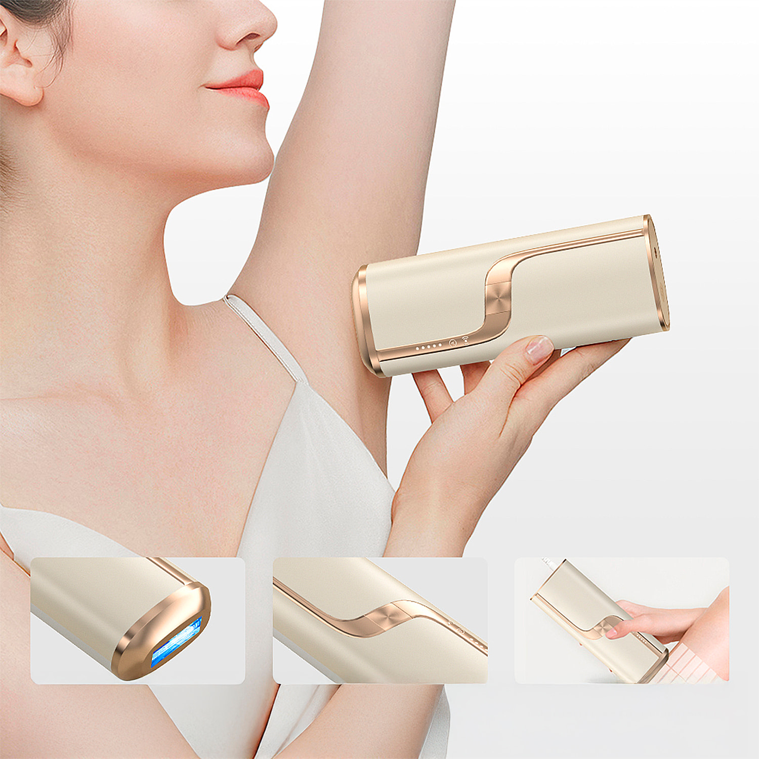 Epilatore IPL a luce pulsata. 5 livelli di potenza e scatti di flash illimitati.