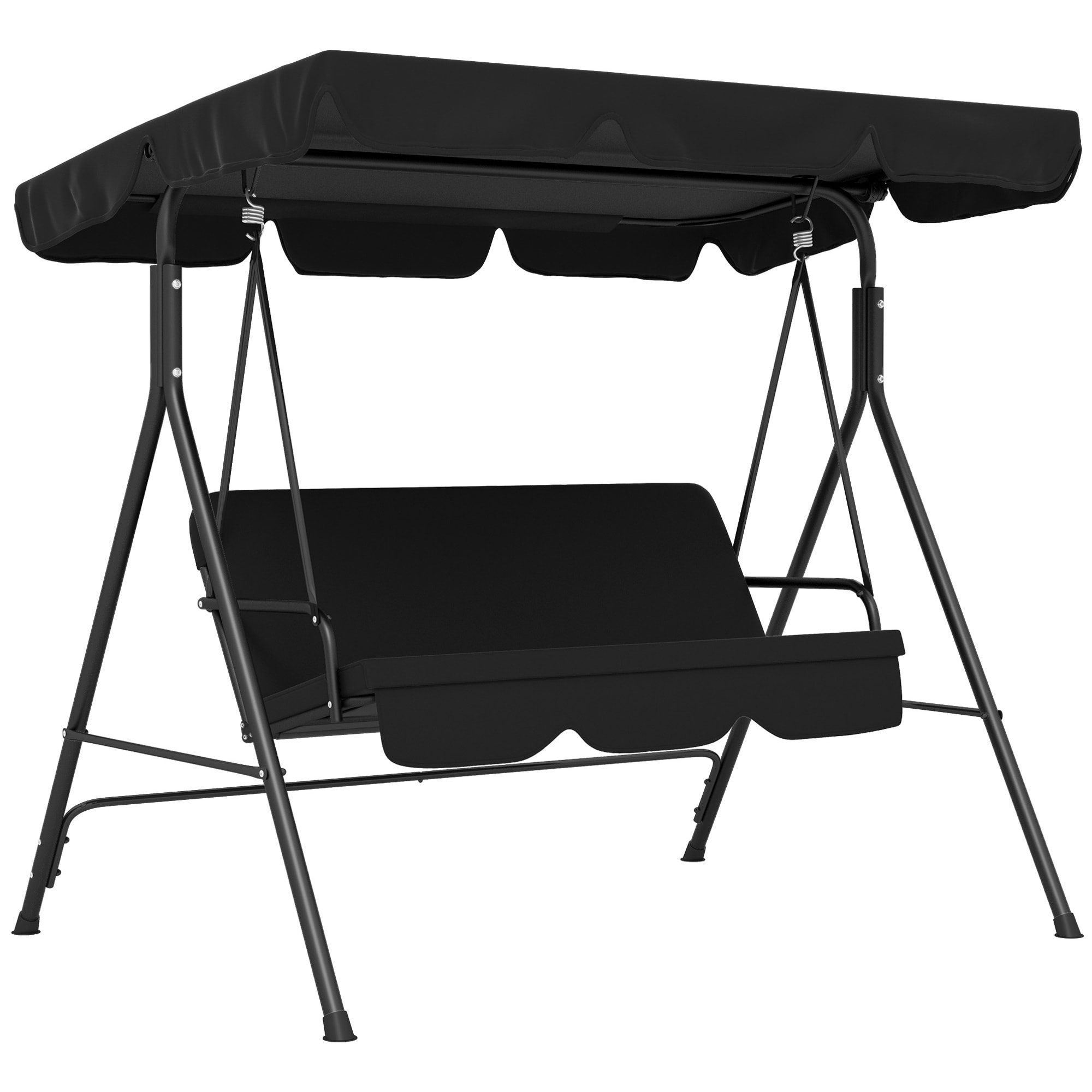 Columpio de Jardín de 3 Plazas Balancín Exterior con Techo Ajustable y Marco de Acero para Balcón Terraza Patio Carga 200 kg 172x110x153 cm Negro