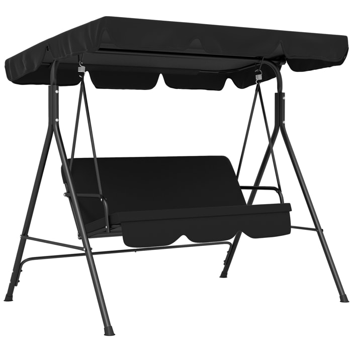 Columpio de Jardín de 3 Plazas Balancín Exterior con Techo Ajustable y Marco de Acero para Balcón Terraza Patio Carga 200 kg 172x110x153 cm Negro