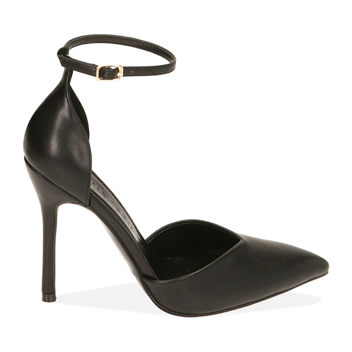 Zapato de tacón negras con cinturón, tacón 10,5 cm