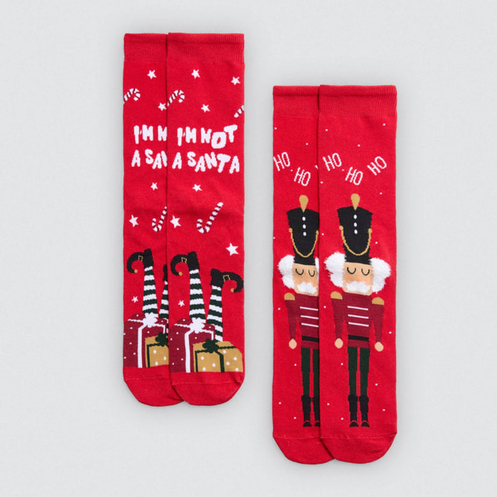 Confezione da 2 calzini da uomo con stampa natalizia