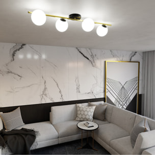 Lampada a sospensione SPLENDI in acciaio nero e oro con diffusori in vetro