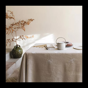 Serviette lin & coton lavé brodé beige Brise d'ete naturel