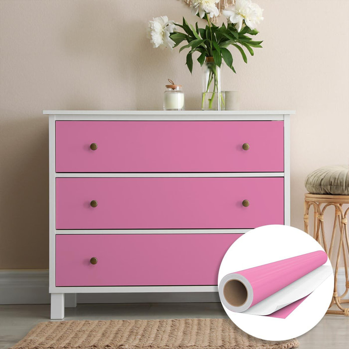 Rouleau adhésif décoratif Vinyle au Mètre - Rose - Sticker Lavable Imperméable Mur Cuisine Meubles
