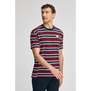 Camiseta granate y azul de rayas con logo engomado Polo Club