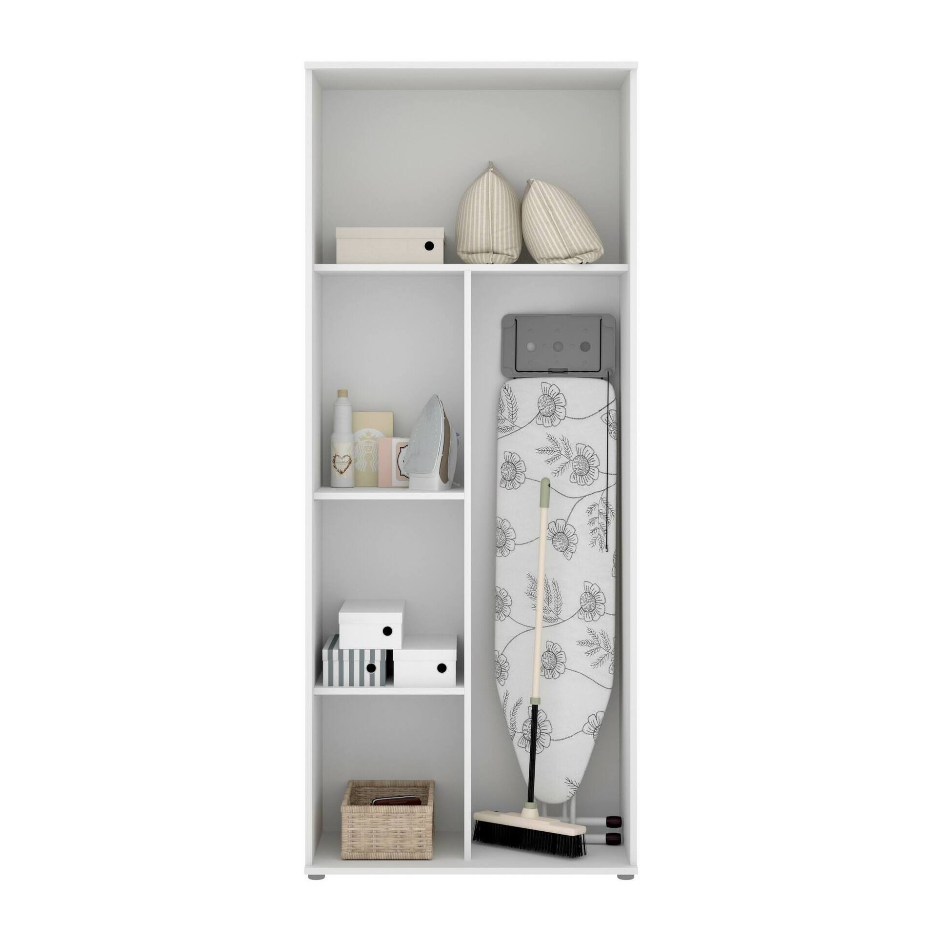 Armadio multiuso Forcola, Mobile multifunzione portascope, Guardaroba a 2 ante, 78x35h190 cm, Bianco