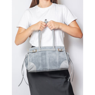 Borsa a spalla da donna Made in Italy - Modello Novara Ultra - Pelle scamosciata - 31.5 x 20.0 x 14.0 cm