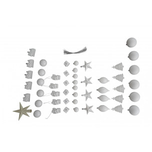 Box 50 pezzi decorazioni natalizie multi-forma, Ornamenti e puntale, Set assortimento palline di Natale, Scatola set albero di Natale, Da 4 a 10 cm, colore Bianco