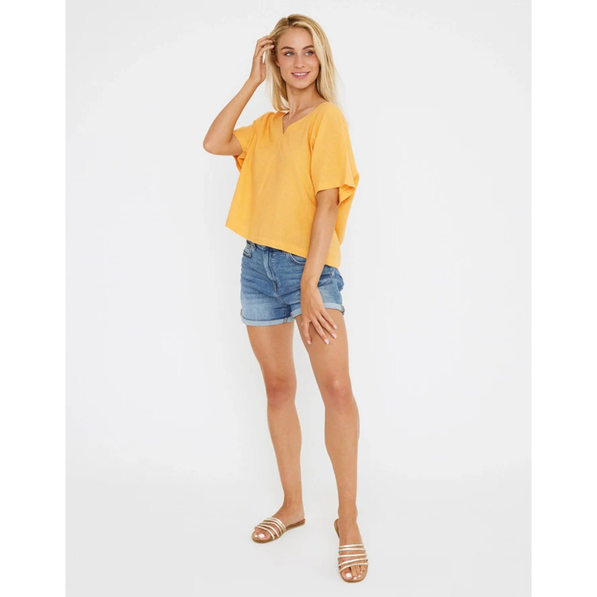 Blusa Manga Corta Lino Naranja - Casilda