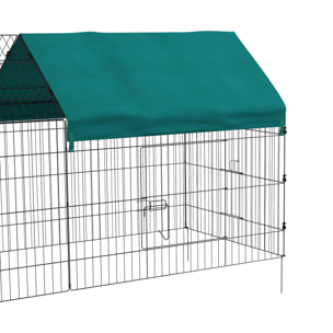 Parc enclos petits animaux - 2 portes, 2 trappes nourrissages, zone couverte - acier noir polyester vert