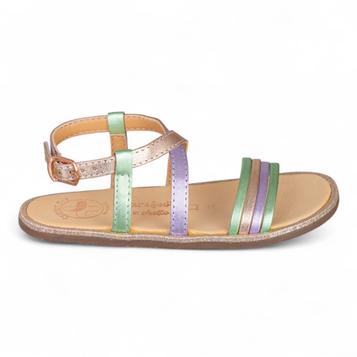 SANDALIA BAREFOOT DE PIEL CHETTO TIRAS ORO ROSADO