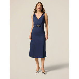 Oltre - Vestido de popelina con parche de joya - Azul