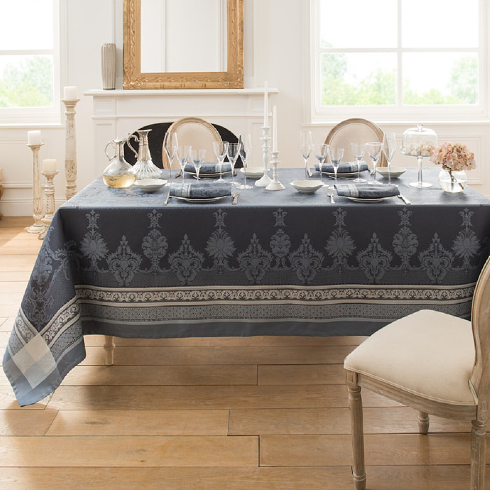 Nappe anti tache pur coton jacquard Fontainebleau gris