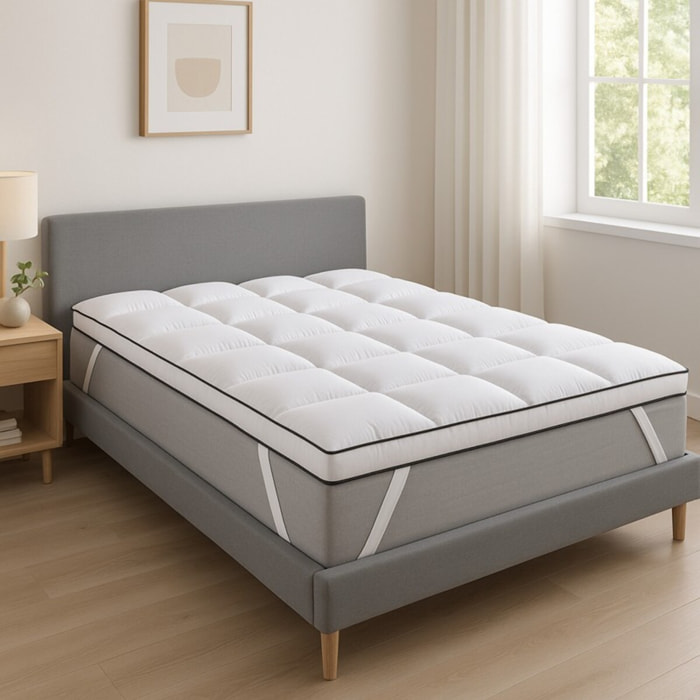 Surmatelas Delight MAX | 8 cm |100% Plumes de canard | Sangles de maintien
