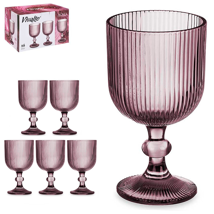 PACK 6 COPAS VINO 260ML ROSA RAYAS