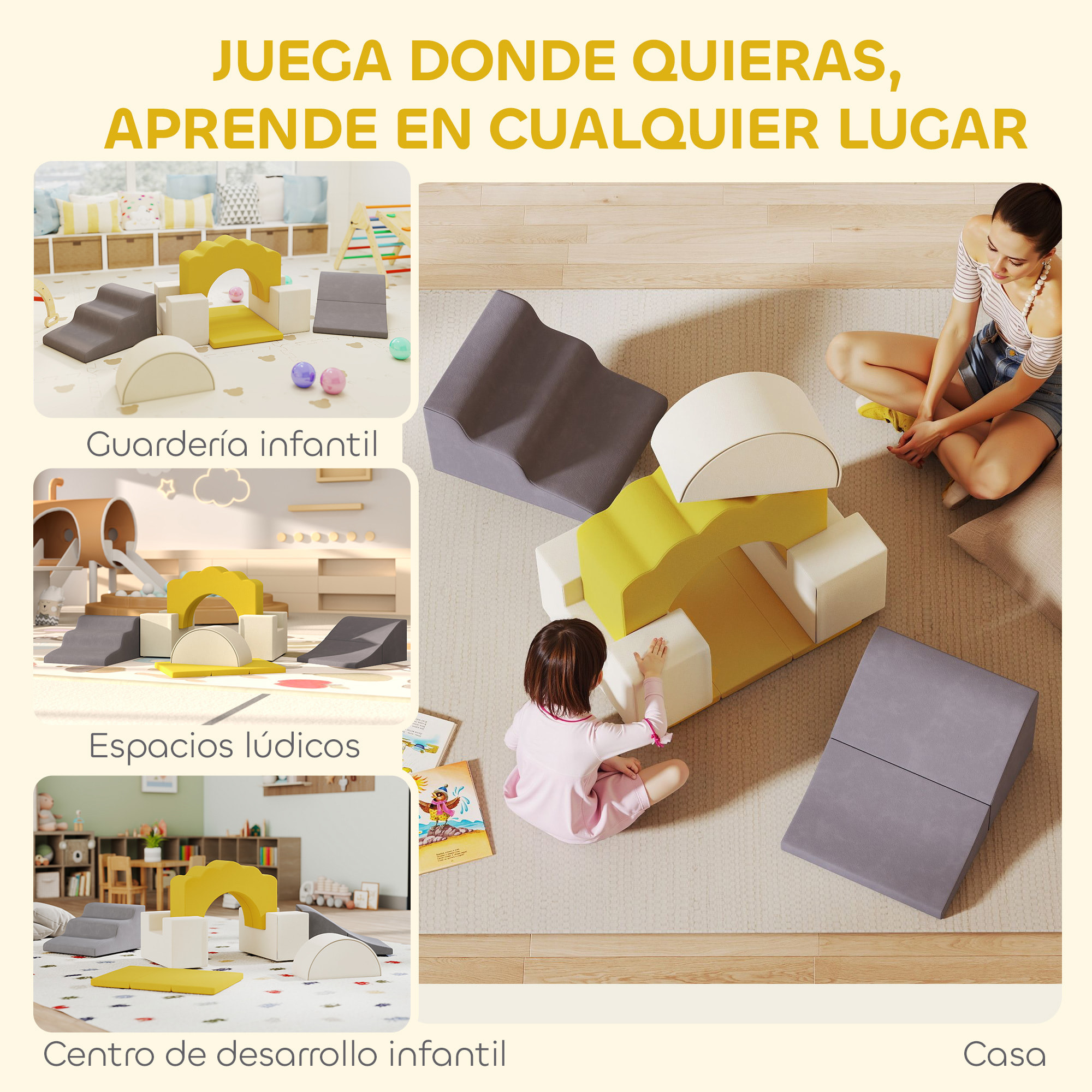 Juego de 7 Bloques de Espuma para Niños, Bloques de Psicomotricidad, Figuras de Construcción, Juguete para Aprendizaje para Escalar y Gatear, Amarillo