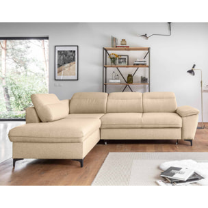 Clever - canapé d'angle gauche - 5 places - convertible avec coffre et têtières - en tissu - Beige